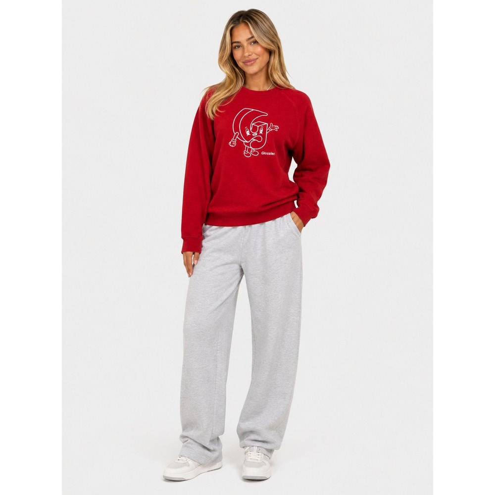 Glossier Red Graphic Crewneck Sweatshirt G Character Raglan Pullover M